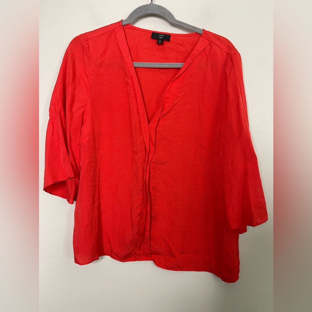 J.Crew 365 Stretch Pure Silk Perfect Shirt in neon hibiscus 3/4 Sleeves Career - Picture 1 of 7